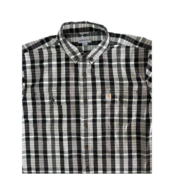 Carhartt Shirt Mens Size XL Short Sleeves Relaxed Fit White Black Plaid Cotton - Picture 2 of 6